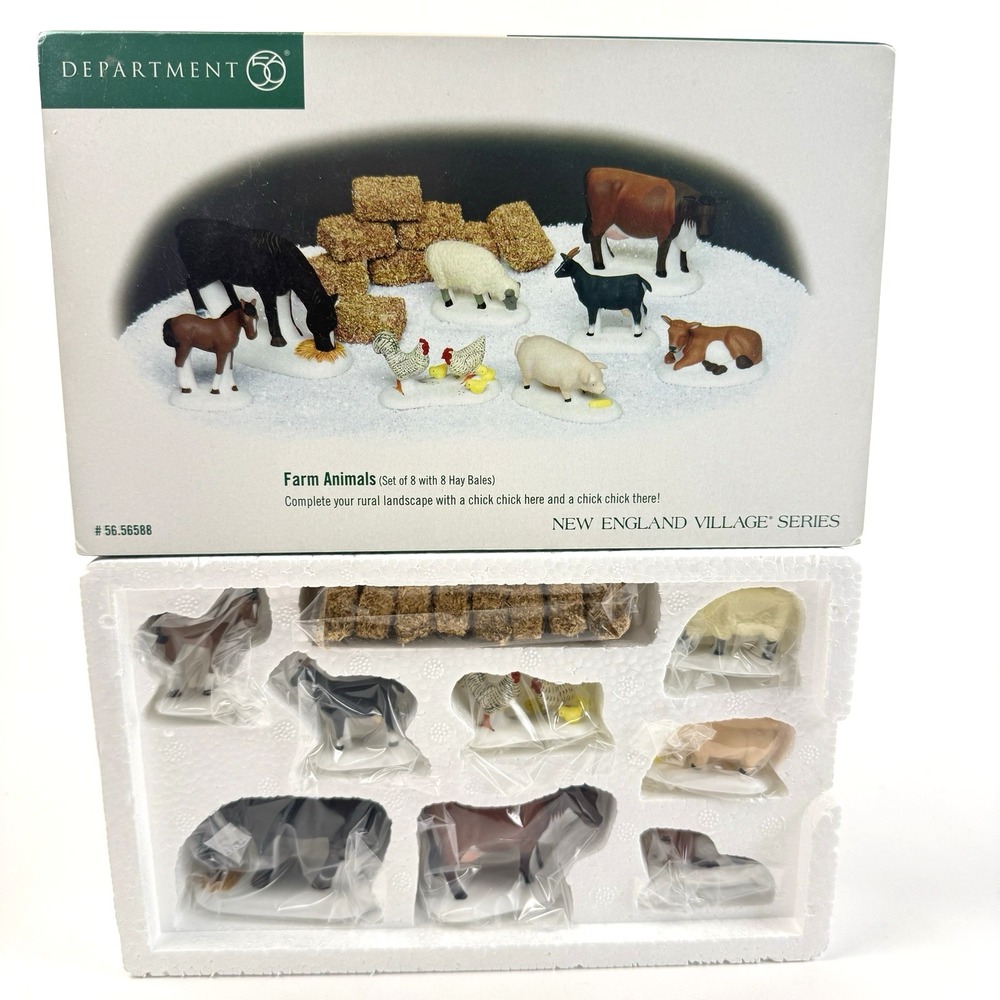 Dept 56 Farm Animals Heritage Village Collection Chicken Cows Hay Bales #56588